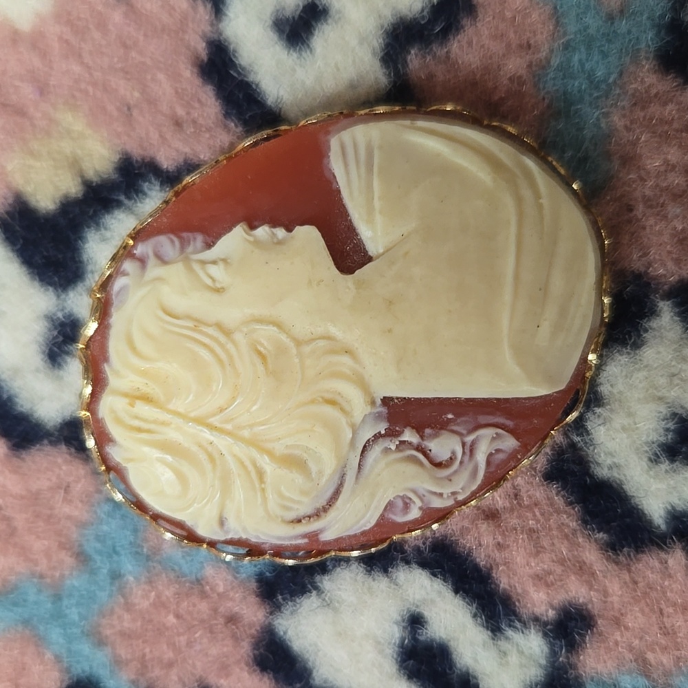 Vintage Cameo Brooch Resin Costume Jewlery Retro Pin - Picture 5 of 11